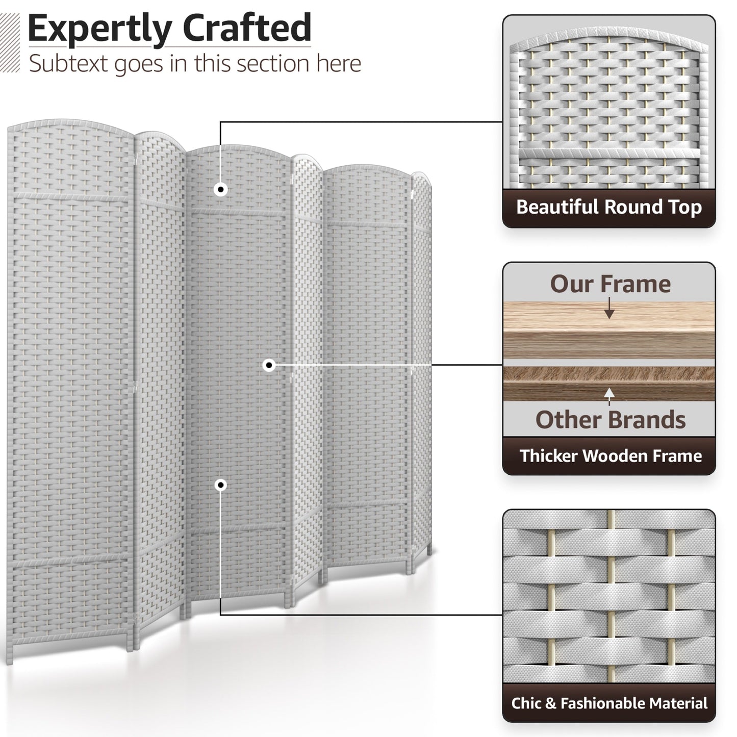 Séparateur de pièce Sorbus à 6 panneaux, cloison de séparation extra large et pliable, tissé à la main, à double charnière, en maille - 1,8 m