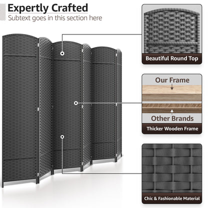 Séparateur de pièce Sorbus à 6 panneaux, cloison de séparation extra large et pliable, tissé à la main, à double charnière, en maille - 1,8 m