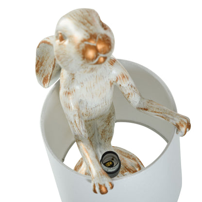 Lampe de bureau StyleCraft Malta en cuivre blanc délavé, motif lapin