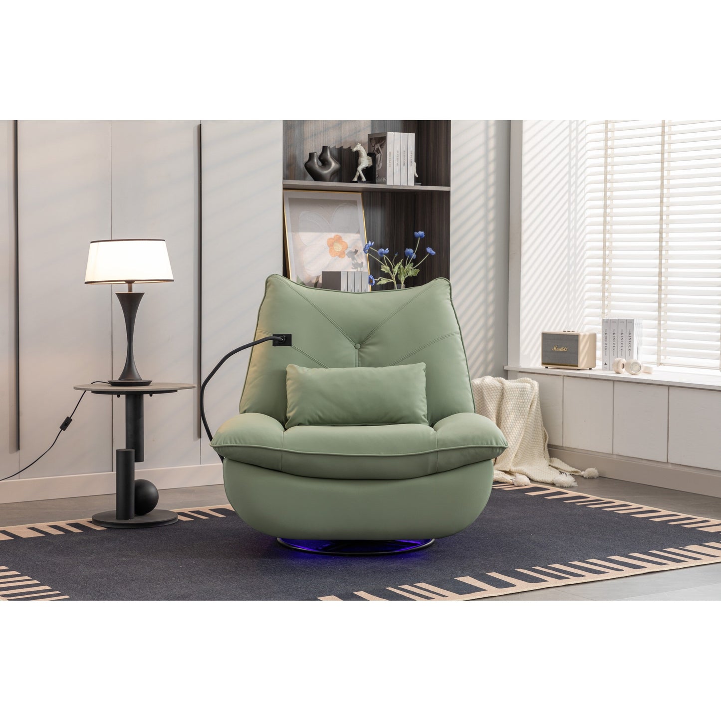 Fauteuil inclinable pivotant et électrique avec haut-parleurs Bluetooth, support de téléphone, ports de chargement USB et Type-C, rangement dissimulé des accoudoirs