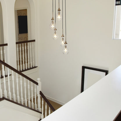 Synia Lustre moderne à 5 lumières en forme de larme en verre pour escalier, entrée, haut plafond - 38,1 cm x 46,2 à 189,9 cm