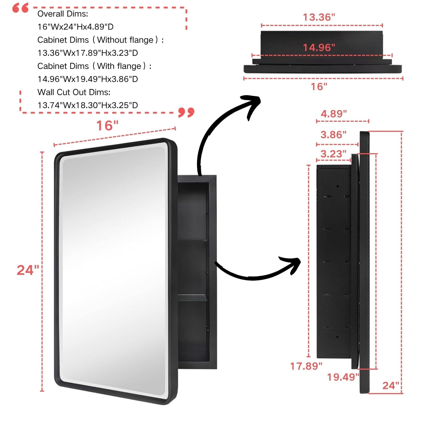 Armoires à pharmacie encastrées en métal de style ferme TEHOME avec miroir