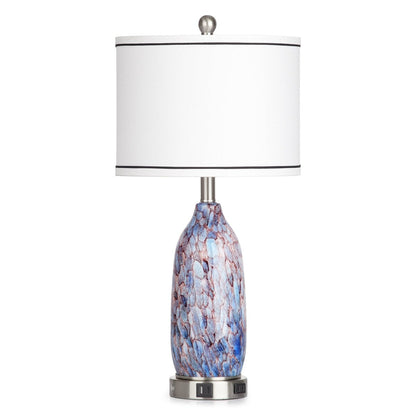 Lampe de table 2 en 1 avec veilleuse en verre indigo, ports de charge, prise secteur, abat-jour tambour, interrupteur tactile à intensité variable (lot de 2)