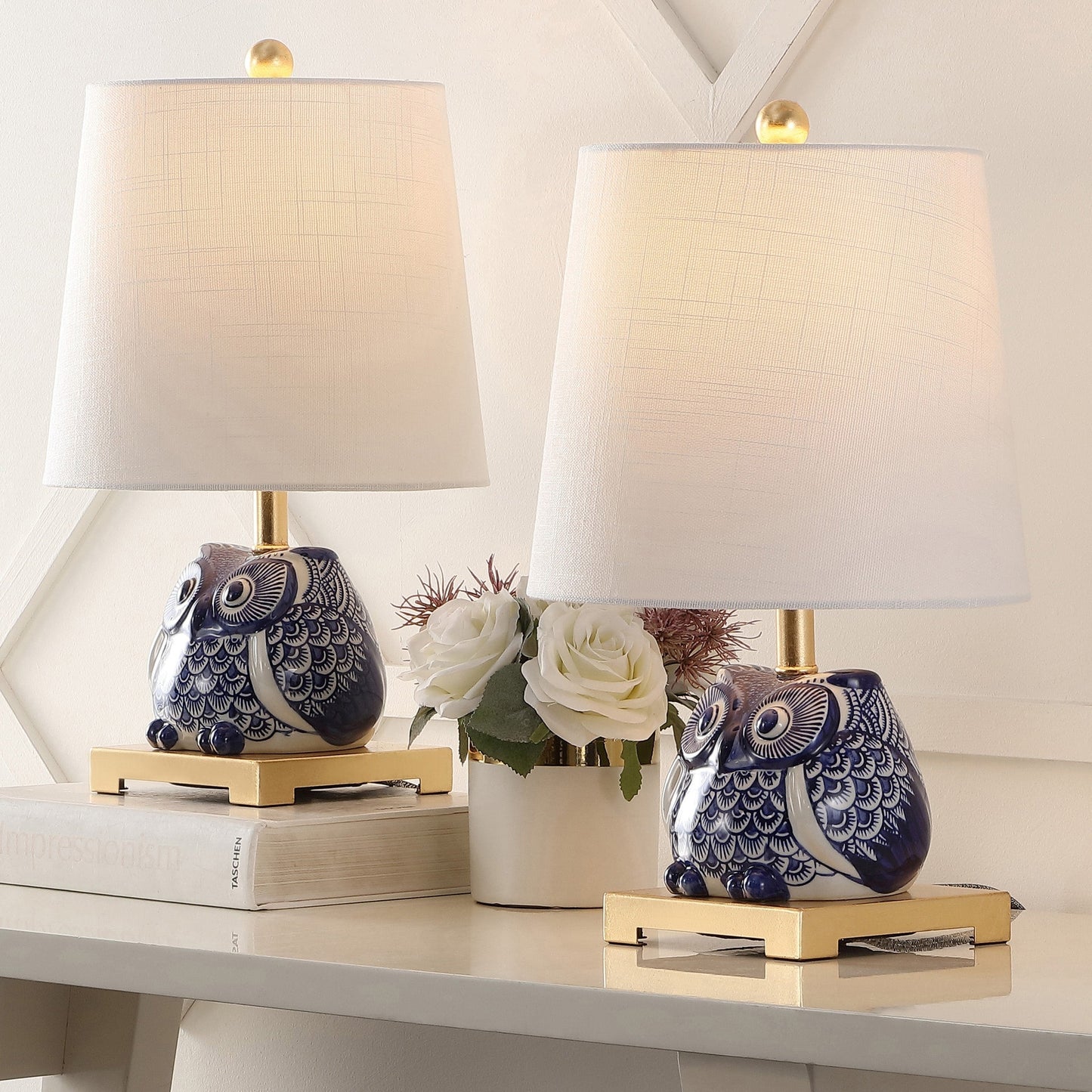 Mini lampe de table en céramique Tiki 16, bleu/blanc (lot de 2) par JONATHAN Y