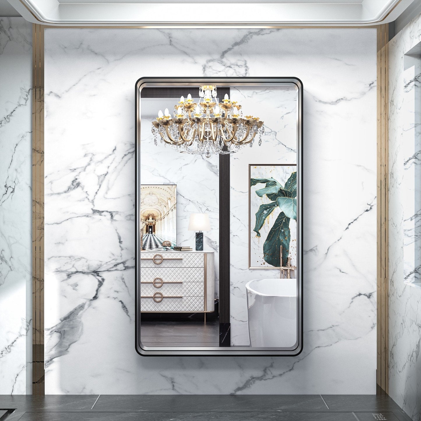 Miroir mural de salle de bain moderne à cadre en métal TokeShimi