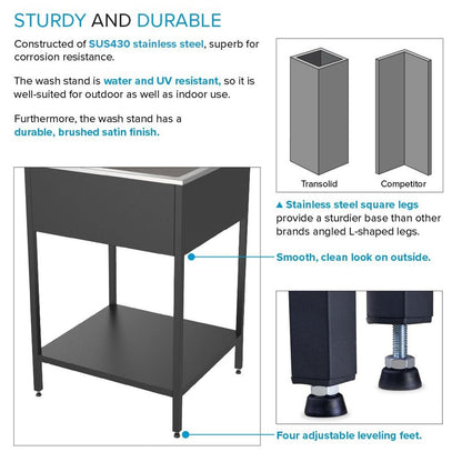 Évier de buanderie et lavabo en acier inoxydable Transolid EWS-2422S de 24 po de largeur x 22 po de profondeur x 35 po de hauteur - 24 po x 22 po