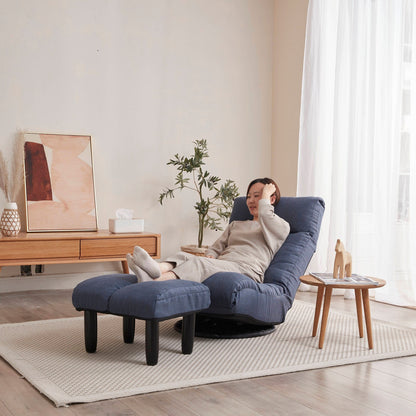 Ensemble de fauteuil inclinable rembourré sans accoudoirs avec pouf et appui-tête réglable