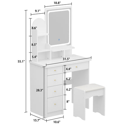 Ensemble de coiffeuse avec miroir et lampe, coiffeuse de maquillage avec tabouret