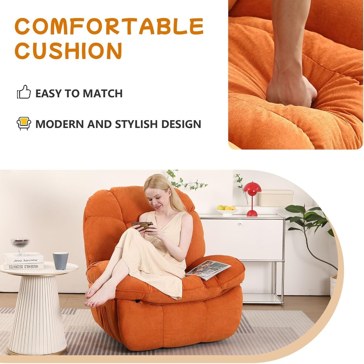 Fauteuil inclinable pivotant électrique XINMICS, fauteuils inclinables à bascule massants avec chauffage, USB, USB-C et poche latérale