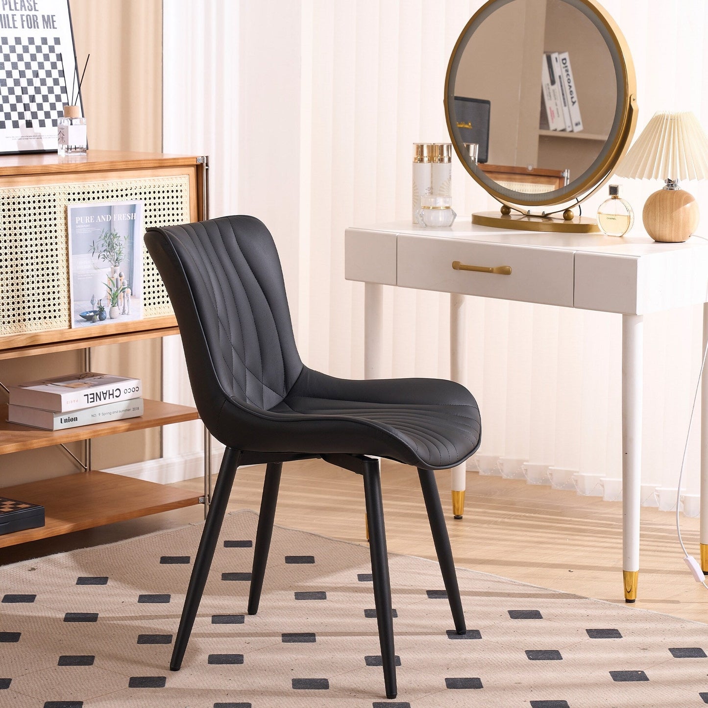 Lot de 2 chaises de salle à manger modernes en cuir rembourré sans accoudoirs